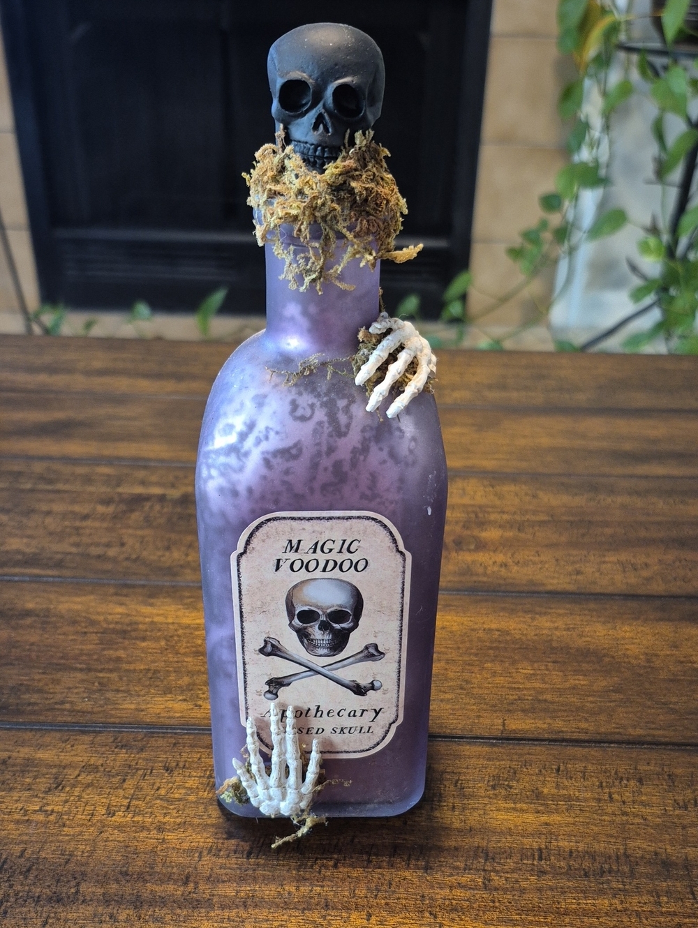 Halloween Purple Apothecary Bottle Decor with Skull Accent